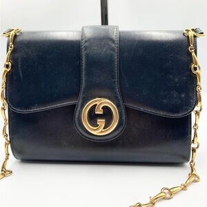 Gucci Black Leather Bag with Gold Chain